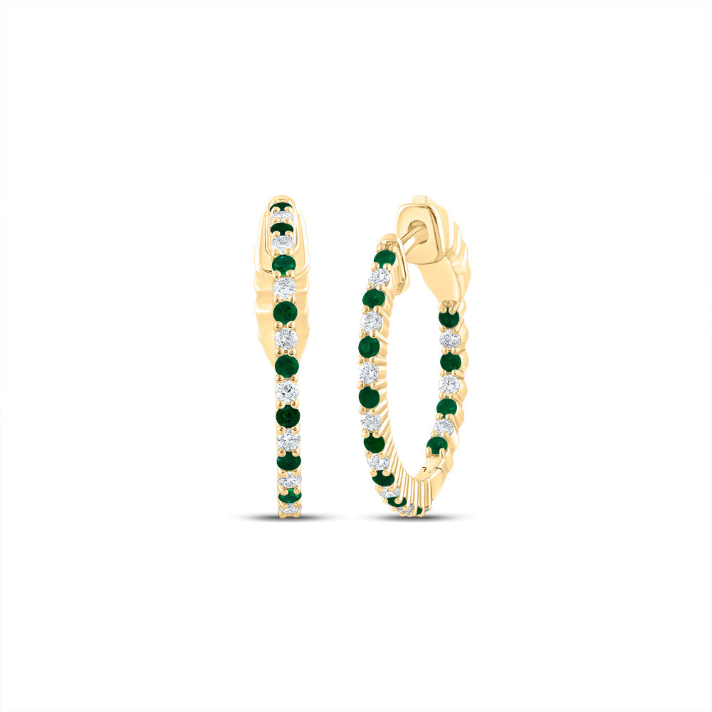 1/4CTW-DIA CN 1/4CTW RD-EM NAT GEM HOOP EARRING
