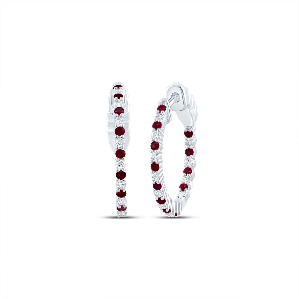 1/4CTW-DIA CN 1/3CTW RD-RU NAT GEM HOOP EARRING