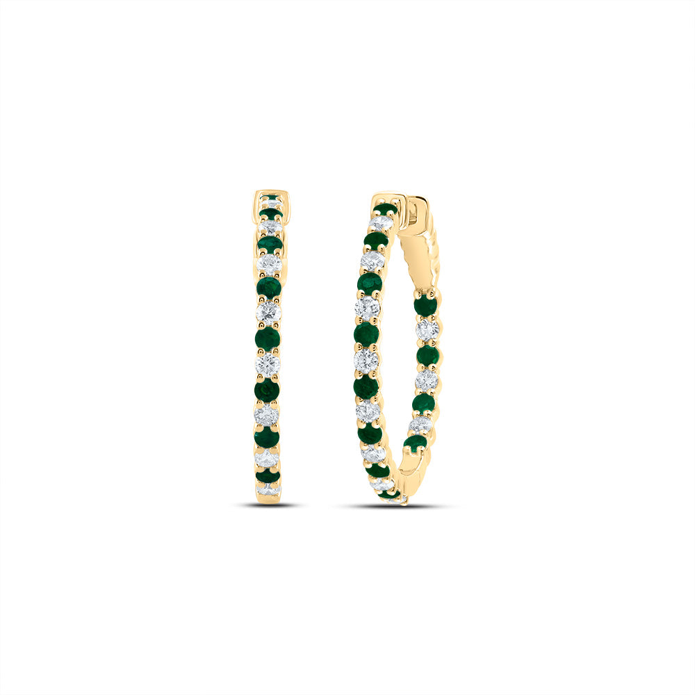 7/8CTW-DIA CN 1CTW RD-EM NAT GEM HOOP EARRING