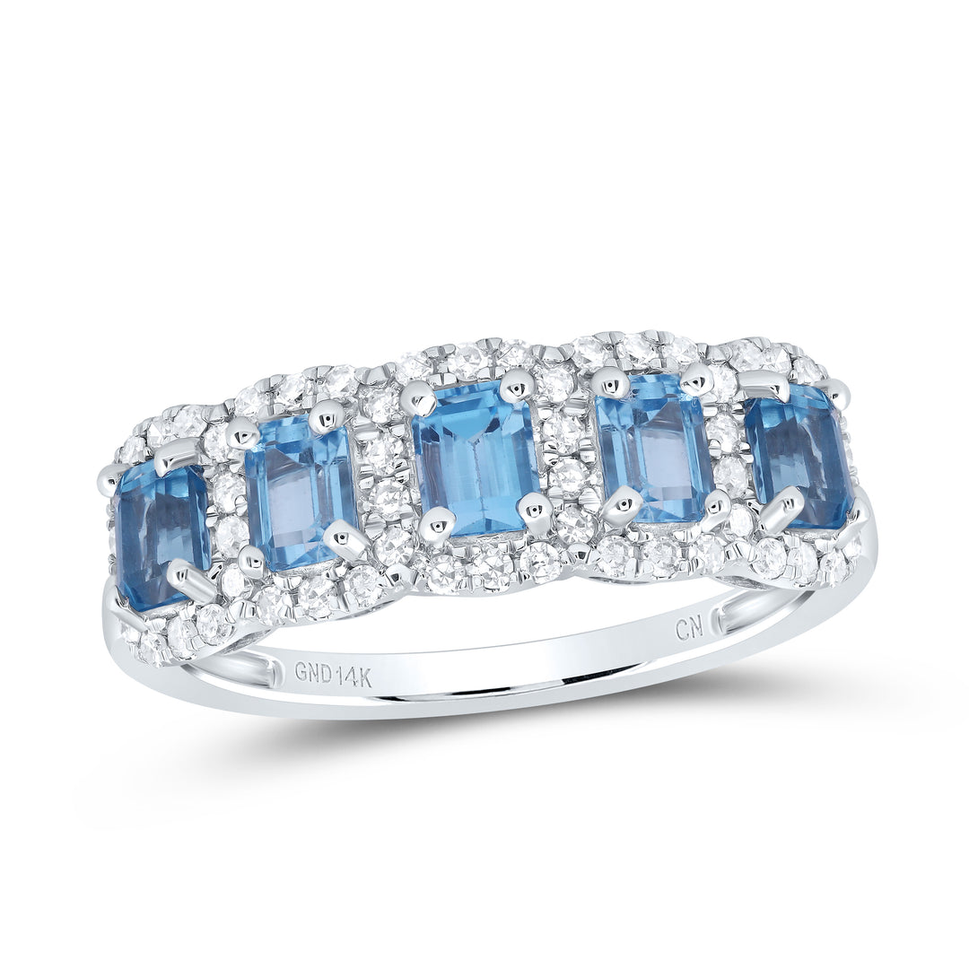 1/4CTW-DIA CN 1 1/3CTW EM-BLUE TOPAZ ANNIVERSARY BAND