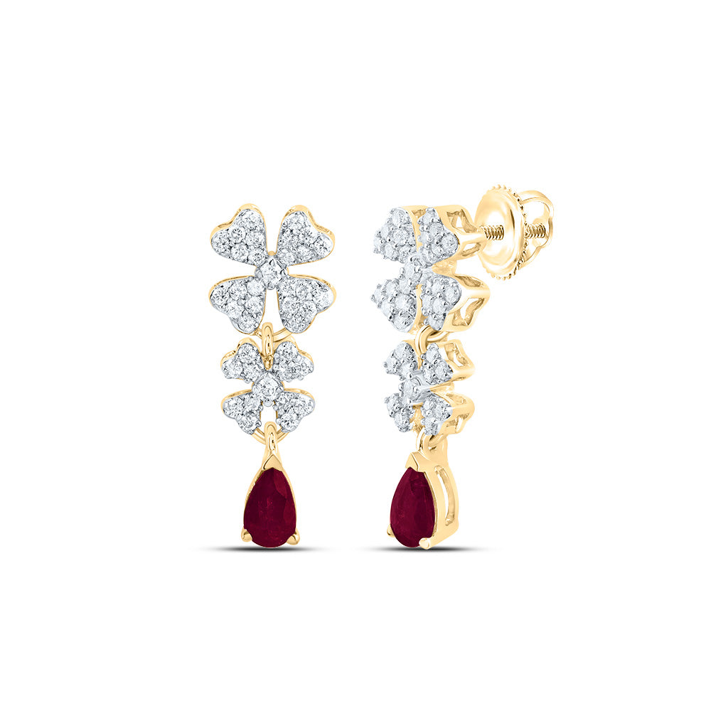 3/8CTW-DIA CN 5X3MM PS-RUBY NAT GEM FASHION FLOWER EARRING