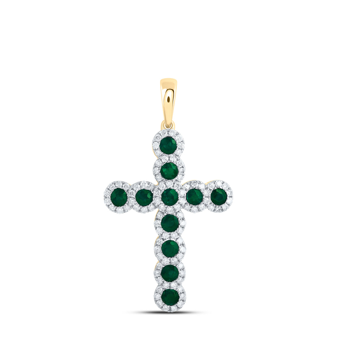 1/2CTW-DIA CN 3/4CTW-RD-EM NAT GEM CROSS PENDANT