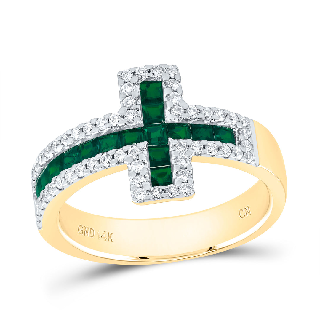 1/3CTW-DIA CN 7/8CTW- PR-EM NAT GEM CROSS RING