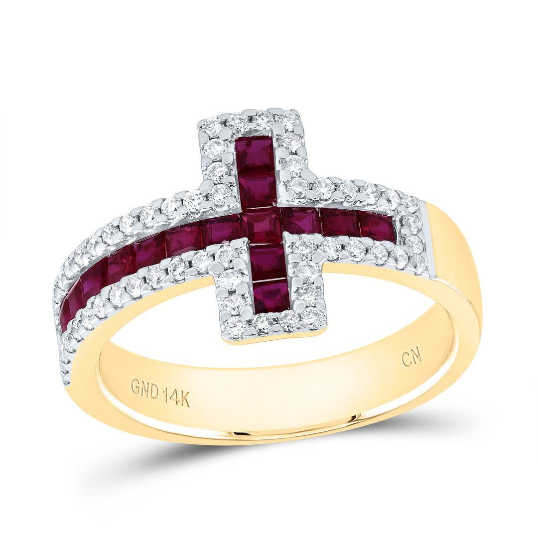 1/3CTW-DIA CN 3/4CTW- PR-RU NAT GEM CROSS RING