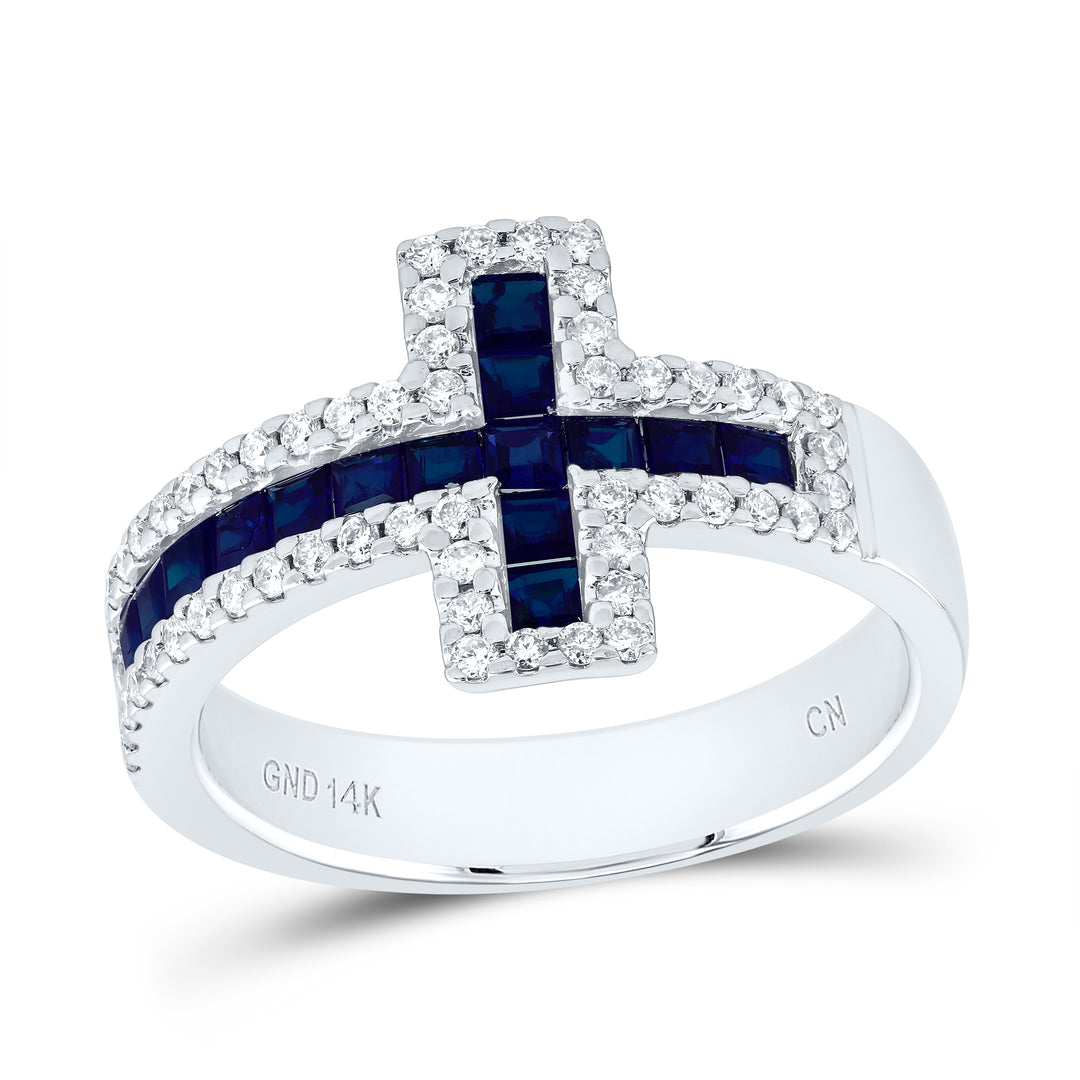 1/3CTW-DIA CN 7/8CTW- PR-BS NAT GEM CROSS RING