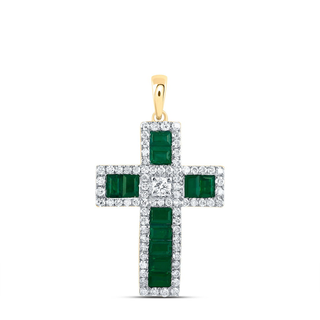 1/2CTW-DIA CN 7/8CTW-BAG-EM NAT GEM CROSS PENDANT