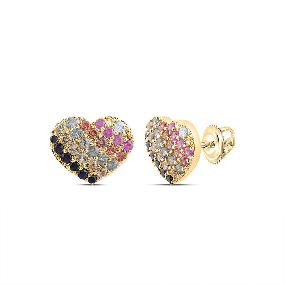 1/20CTW-DIA CN 1CTW RD-NAT GEM MULTI CLR SAPPHIRE HEART STUD EARRING