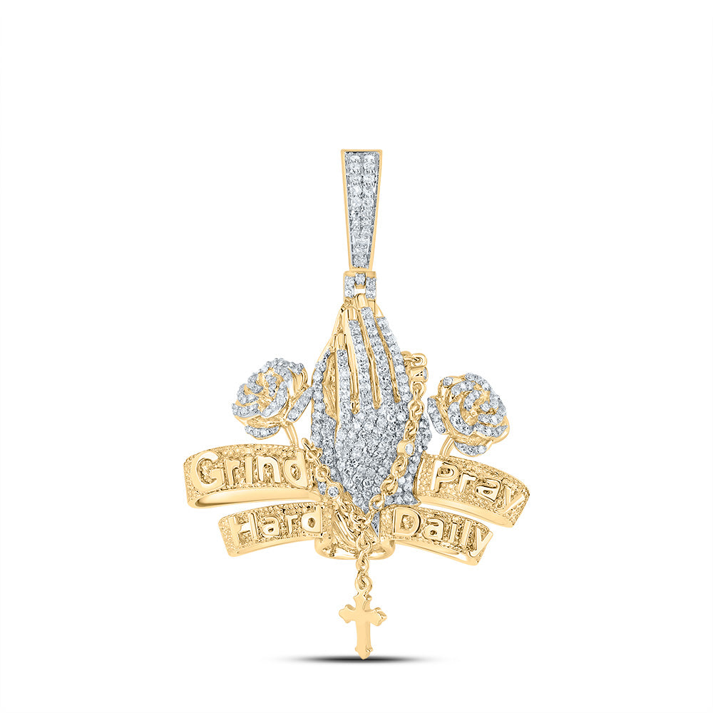3/4CTW-DIA NK PRAYING ROSE MENS CHARM