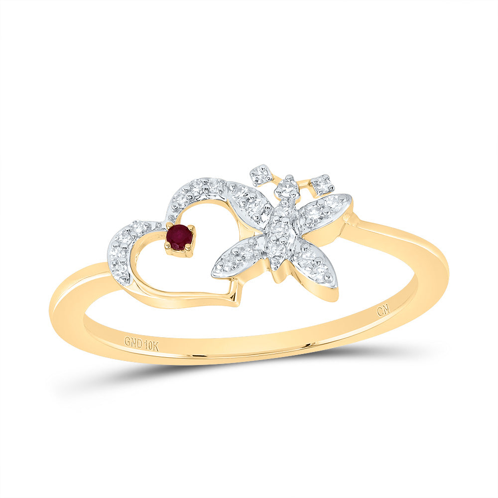 1/12CTW-DIA CN 1.3MM RD-RU NAT GEM BUTTERFLY HEART RING