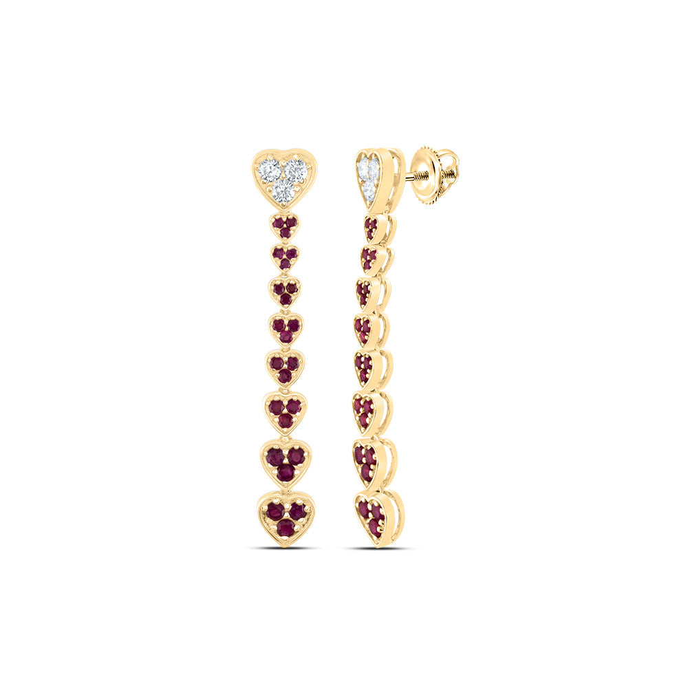1/3CTW-DIA ANA M 7/8CTW RD-RU NAT GEM HEART DANGLING EARRING