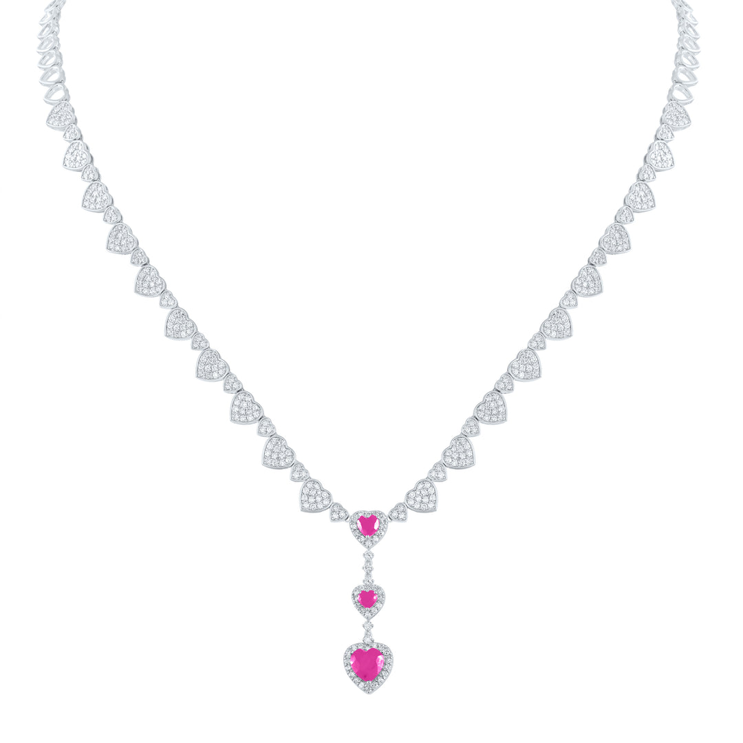 2 5/8CTW-DIA ANA M 1 1/2CTW HEART-PINK SAPP NAT GEM NECKLACE (17INCH)