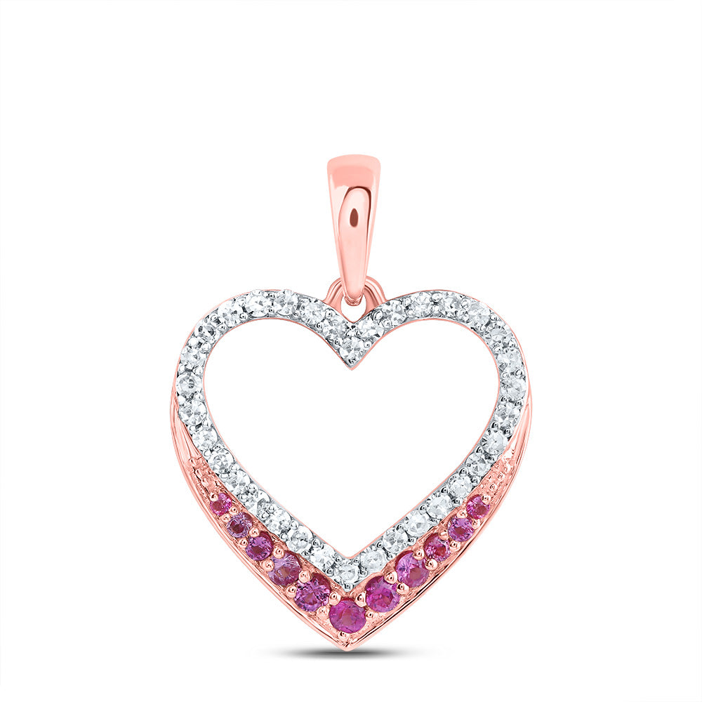 1/8CTW-DIA CN 1/10CTW-RD-PINK SAPP NAT GEM HEART PENDANT