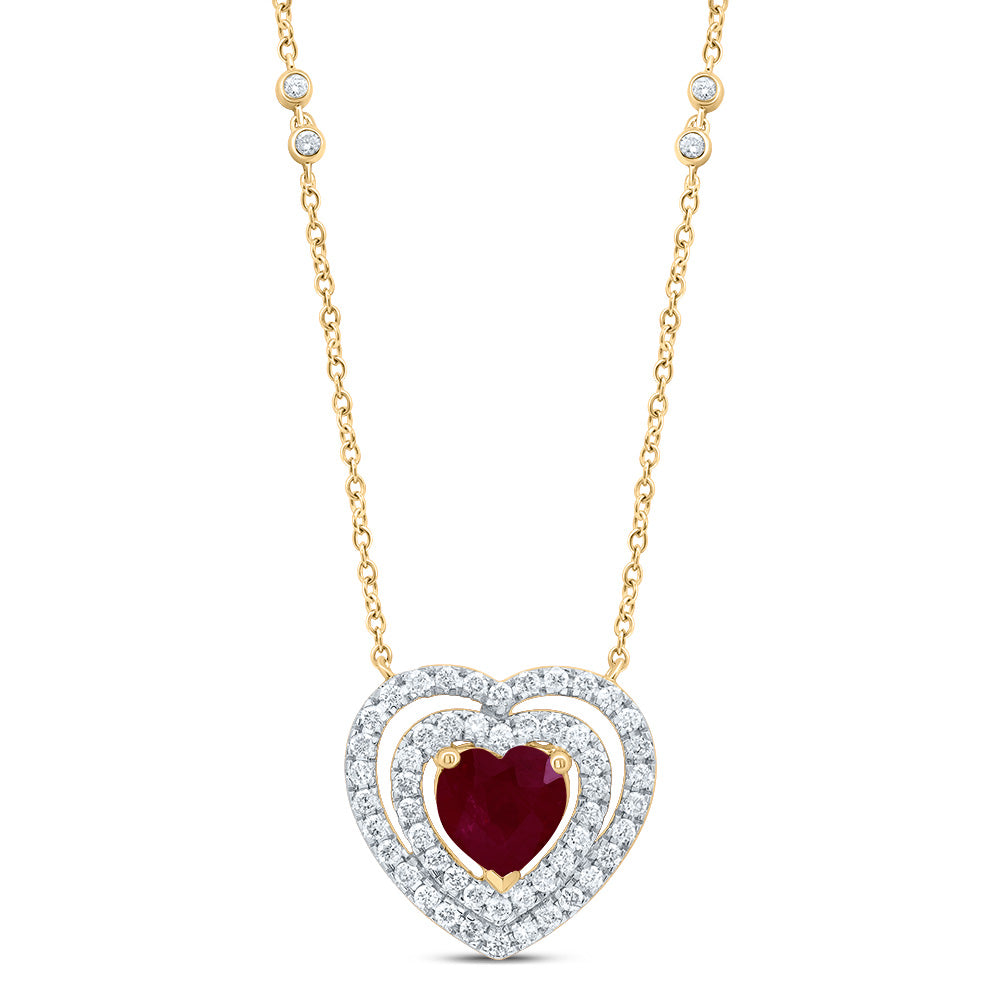 3/8CTW-DIA CN 6X6 MM HEART-RU NAT GEM NECKLACE (18 INCH)