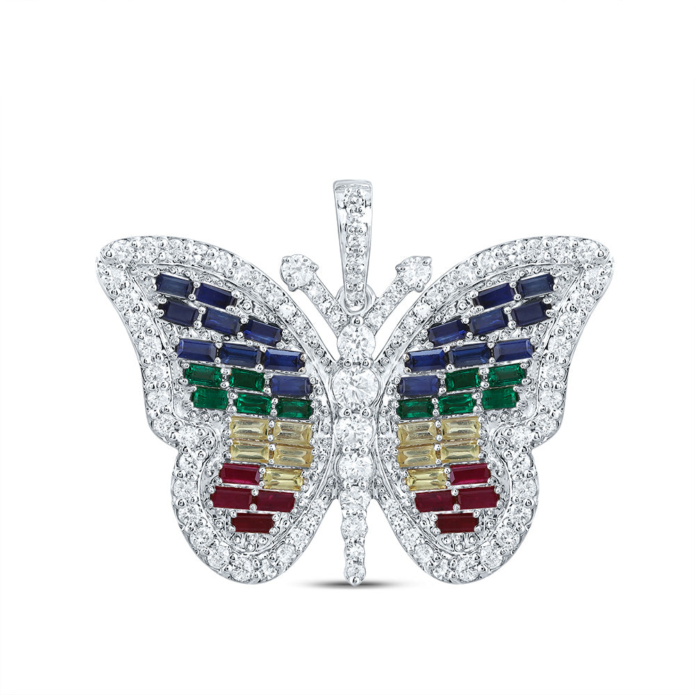 3/4CTW-DIA CN 1 1/2CTW AG-NAT GEM MULTI CLR SAPPHIRE BUTTERFLY PENDANT