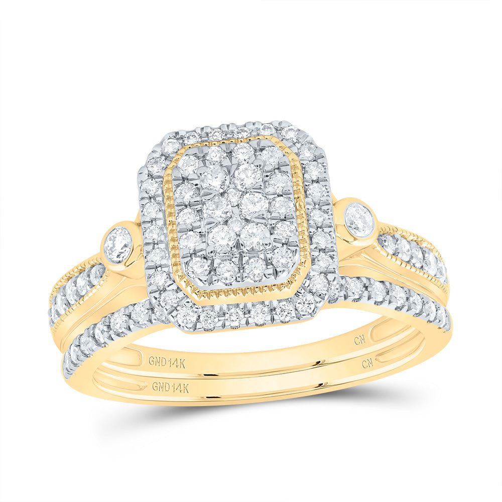1/2CTW-DIA CN EMERALD DOUBLE HALO BRIDAL SET
