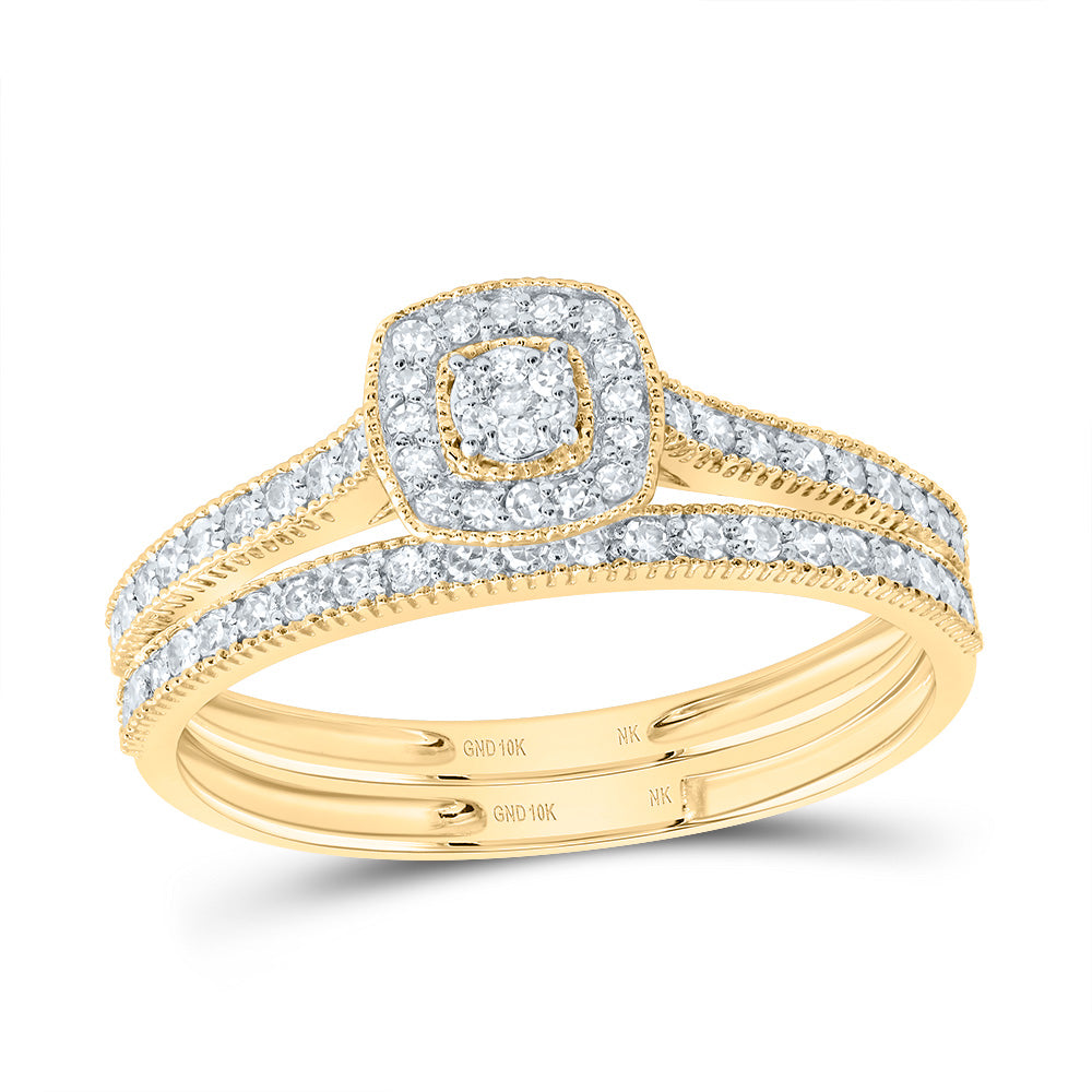1/3CTW-DIA NK CUSHION SINGLE HALO BRIDAL SET