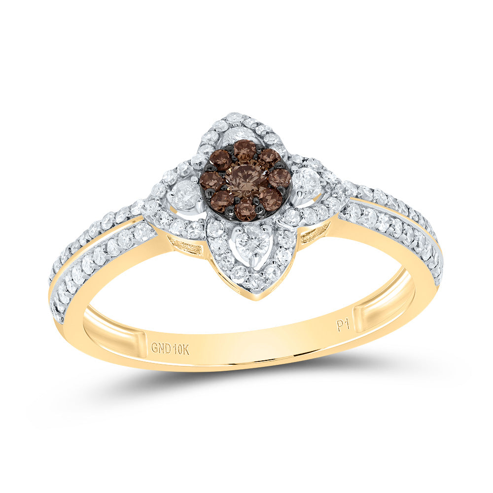 1/2CTW-DIA P1 GIFT COGNAC NATURAL FLOWER RING