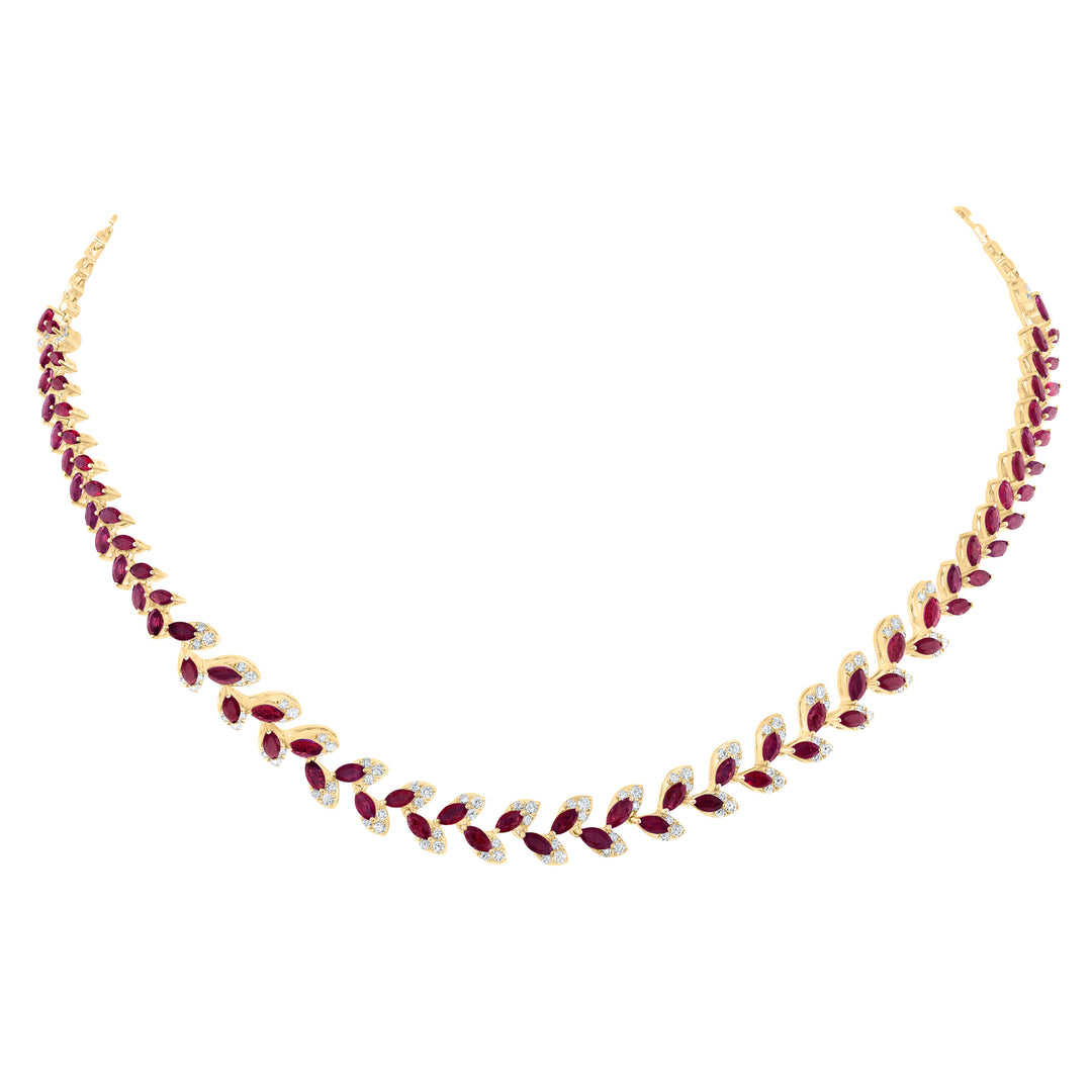 1 1/4CTW-DIA ANA M 6 1/2CTW-MQ-RUBY NAT GEM FASHION NECKLACE(16 INCH)