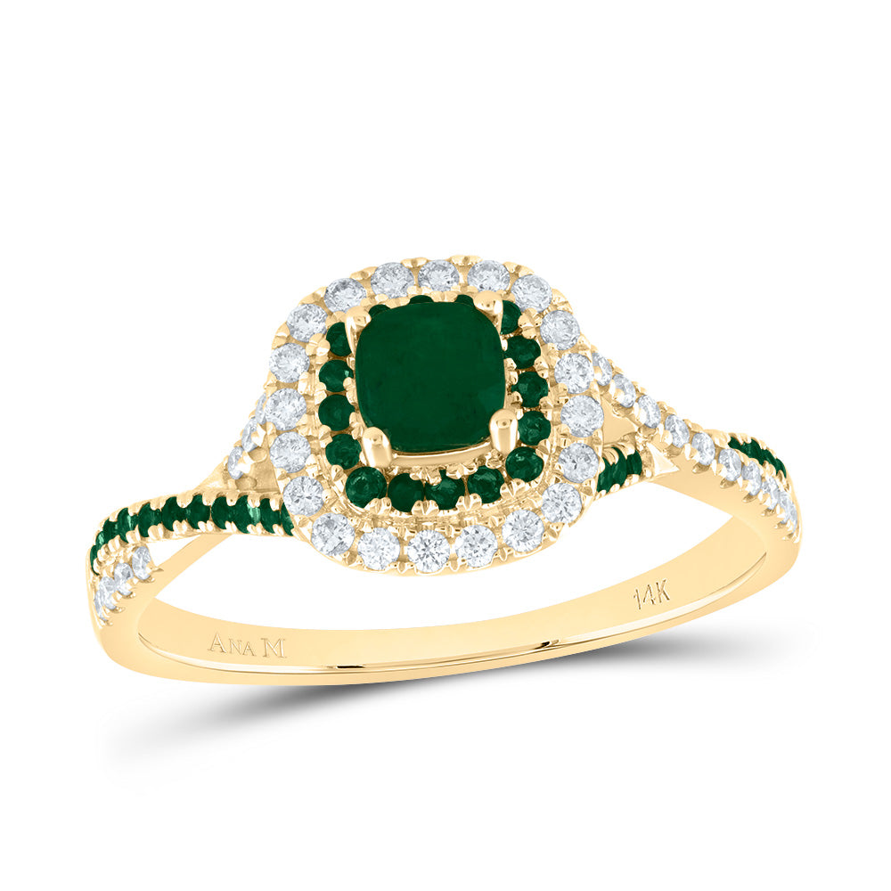 1/5CTW-DIA ANA M 1/8CT-RD-EM 4MM CU-EM NAT GEM DOUBLE HALO BRIDAL RING