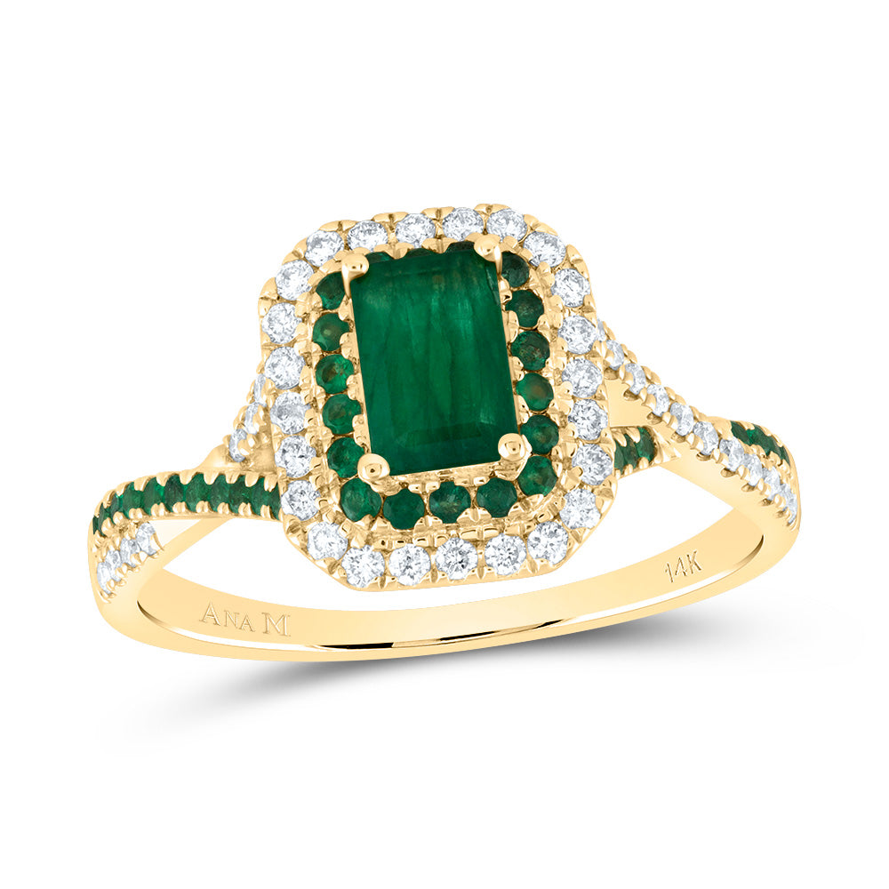 1/5CTW-DIA ANA M 1/5CT-RD-EM 6X4MM EM-EM NAT GEM DOUBLE HALO BRIDAL RING