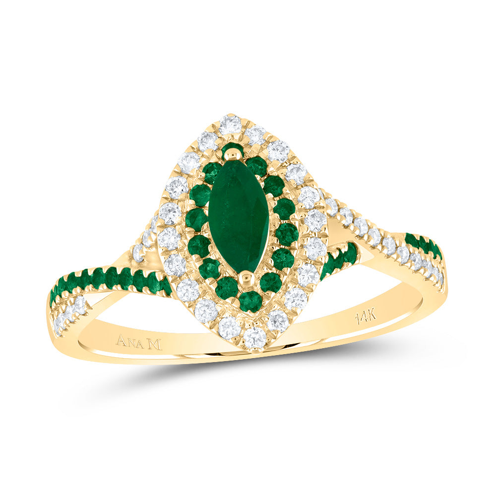 1/5CTW-DIA ANA M 1/6CT-RD-EM 6X3MM MQ-EM NAT GEM DOUBLE HALO BRIDAL RING