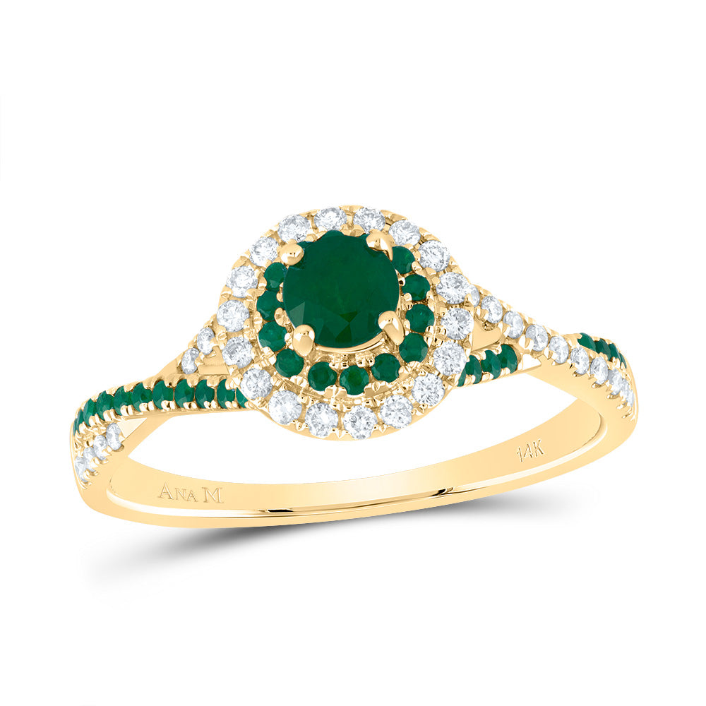 1/5CTW-DIA ANA M 1/5CT-RD-EM 4MM RD-EM NAT GEM DOUBLE HALO BRIDAL RING
