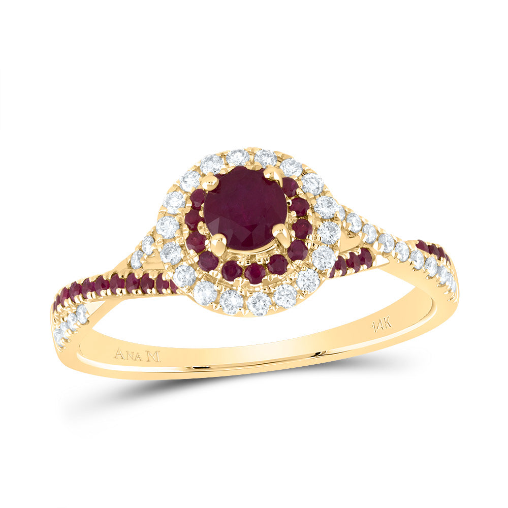 1/5CTW-DIA ANA M 1/5CT-RD-RU 4MM RD-RU NAT GEM DOUBLE HALO BRIDAL RING