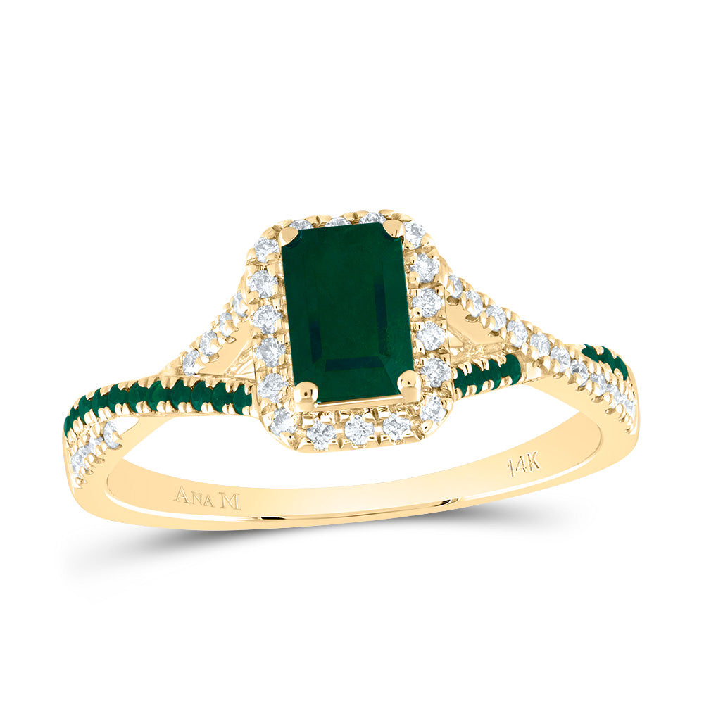 1/6CTW-DIA ANA M 1/10CT-RD-EM 6X4MM EM-EM NAT GEM SINGLE HALO BRIDAL RING