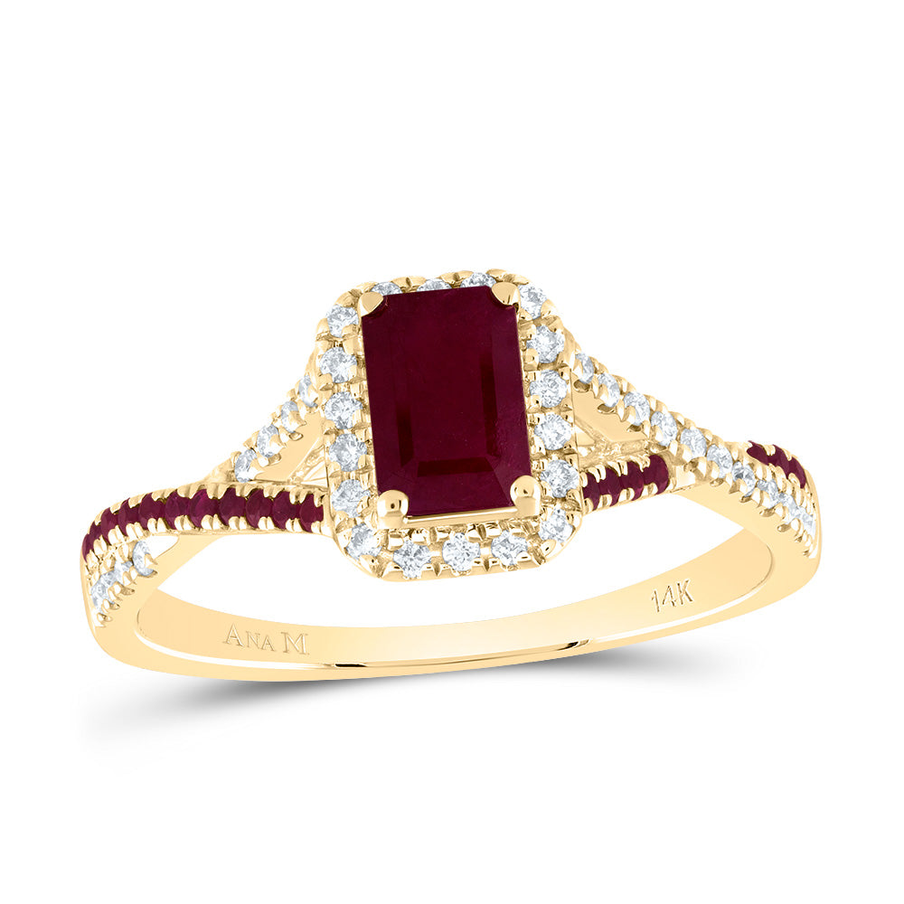 1/6CTW-DIA ANA M 1/10CT-RD-RU 6X4MM EM-RU NAT GEM SINGLE HALO BRIDAL RING
