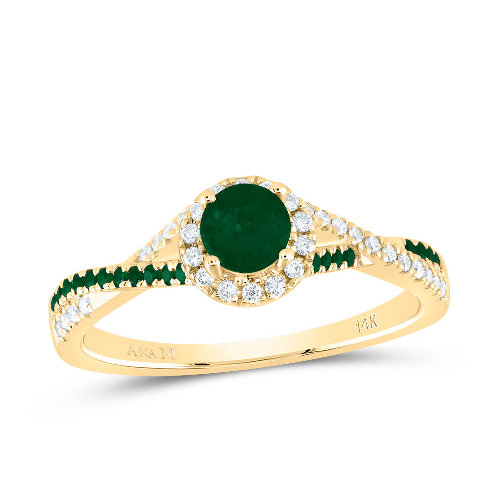 1/8CTW-DIA ANA M 1/10CT-RD-EM 4MM RD-EM NAT GEM SINGLE HALO BRIDAL RING