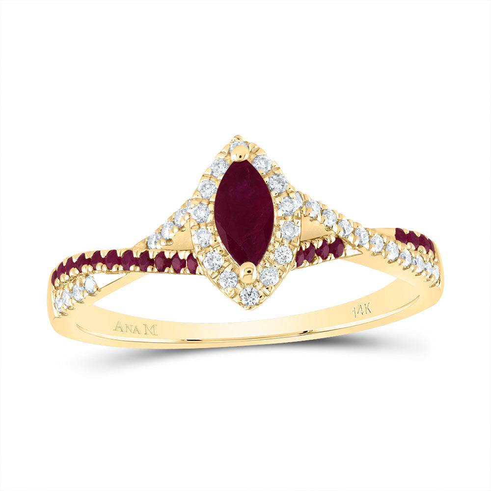 1/8CTW-DIA ANA M 1/10CT-RD-RU 6X3MM MQ-RU NAT GEM SINGLE HALO BRIDAL RING