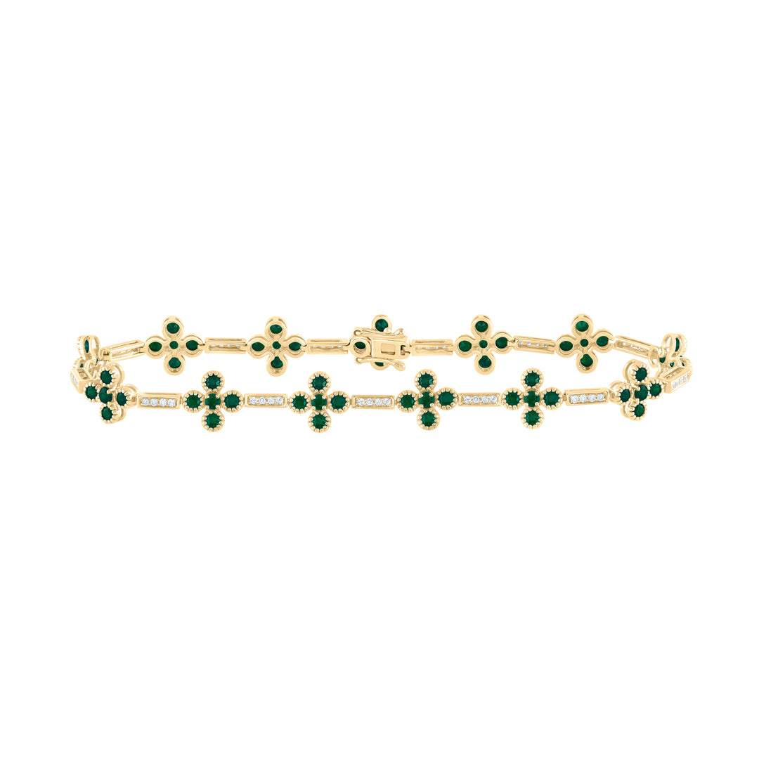 1/4CTW-DIA ANA M 2 7/8CTW RD-EM NAT GEM CLOVER BRACELET (7 INCH)