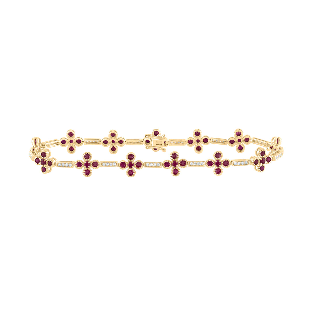 1/4CTW-DIA ANA M 3 1/4CTW RD-RU NAT GEM CLOVER BRACELET (7 INCH)