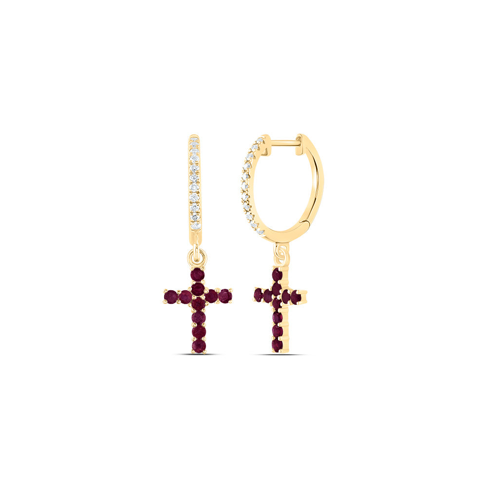 1/10CTW-DIA ANA M 3/8CTW-RD-RU NAT GEM CROSS DANGLING EARRING