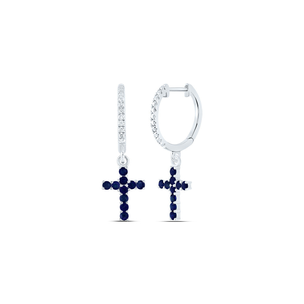 1/10CTW-DIA ANA M 1/2CTW-RD-BS NAT GEM CROSS DANGLING EARRING