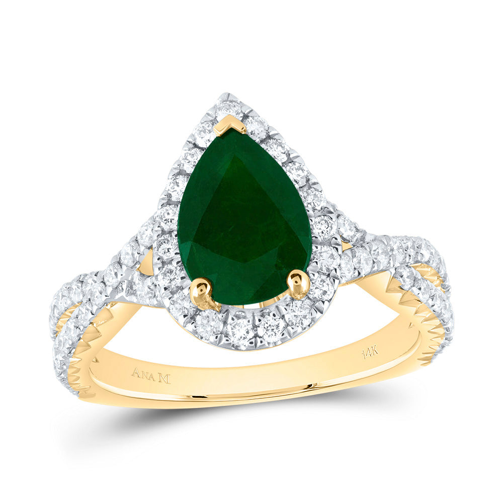 3/4CTW-DIA ANA M 10X6.5MM-PS-EM NAT GEM SINGLE HALO ENGAGEMENT RING