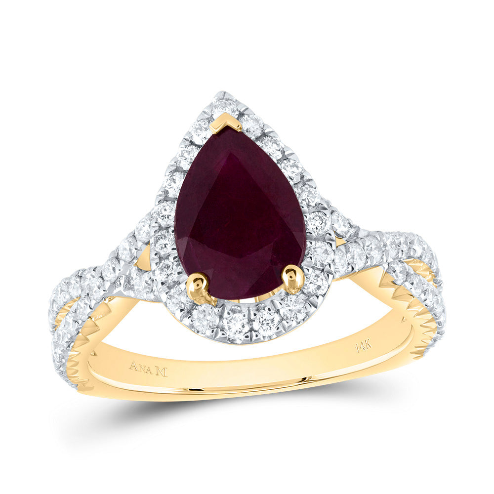 3/4CTW-DIA ANA M 10X6.5MM-PS-RU NAT GEM SINGLE HALO ENGAGEMENT RING