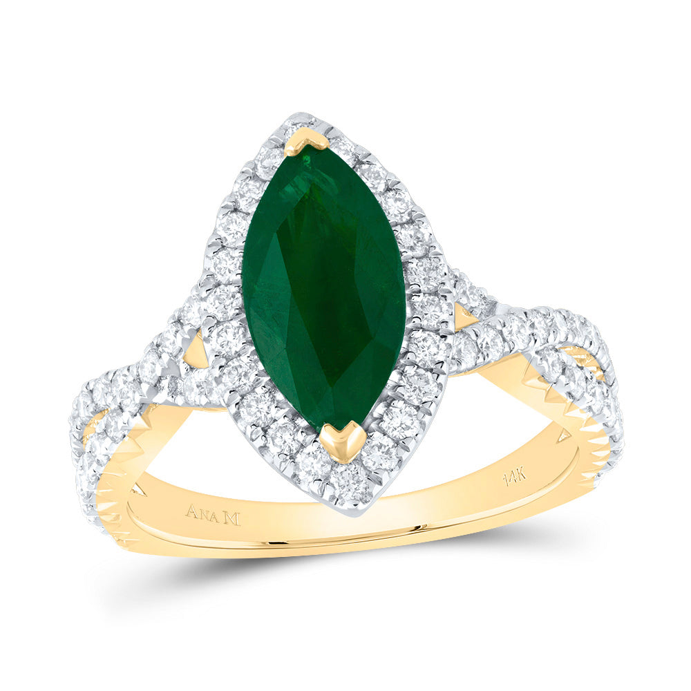 3/4CTW-DIA ANA M 12X6MM-MQ-EM NAT GEM SINGLE HALO ENGAGEMENT RING