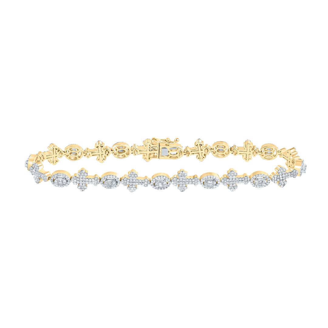 2 5/8CTW-DIA NK CROME CROSS MENS BRACELET (8 INCH)
