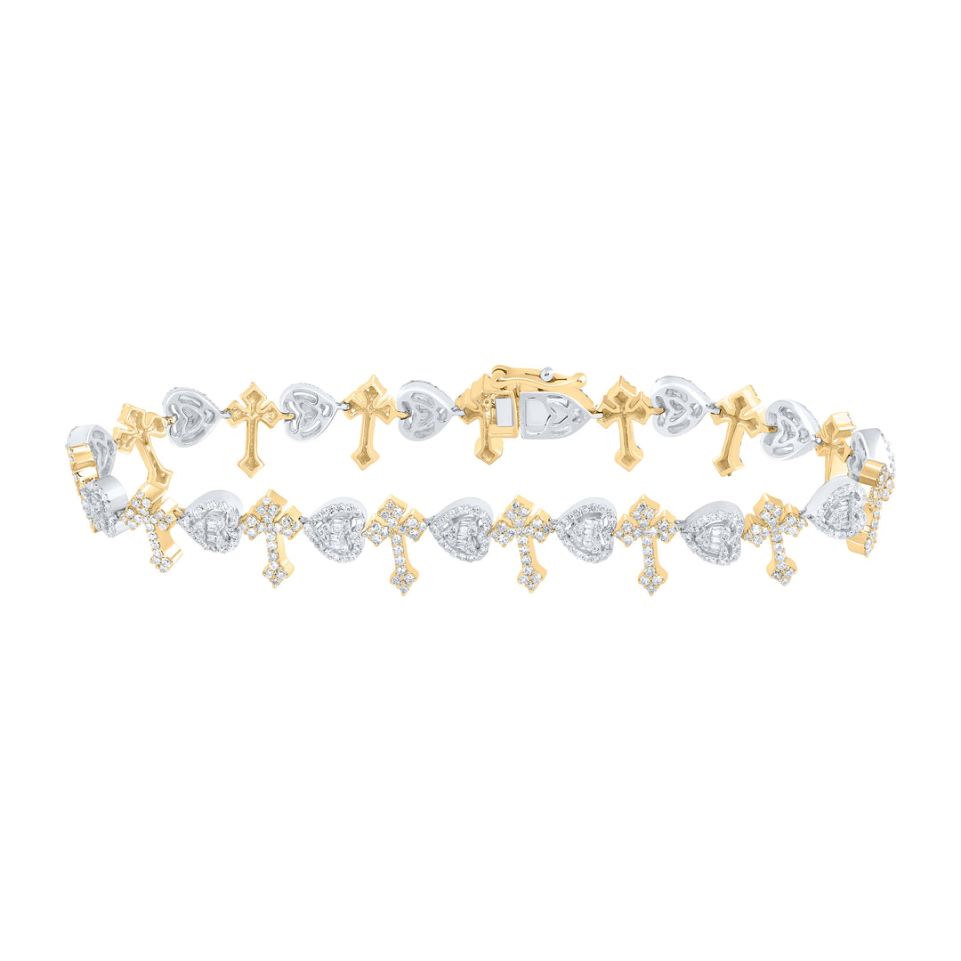 3 CTW-DIA NK CROME HEART CROSS BRACELET (8 INCH)