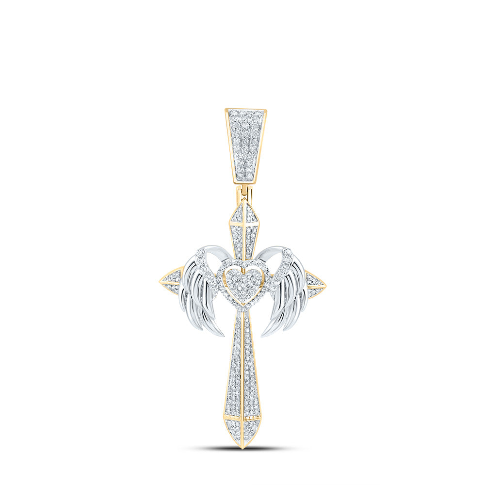 1 1/5CTW-DIA NK CROME HEART CROSS MENS CHARM