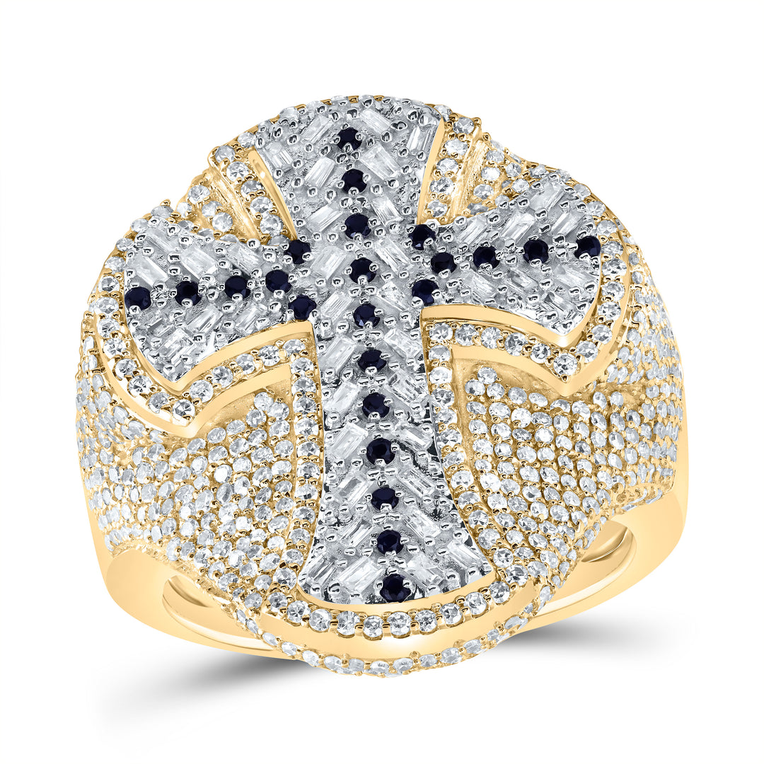 2 7/8CTW-DIA NK 1/5CT RD-BS NAT GEM CROSS MENS RING