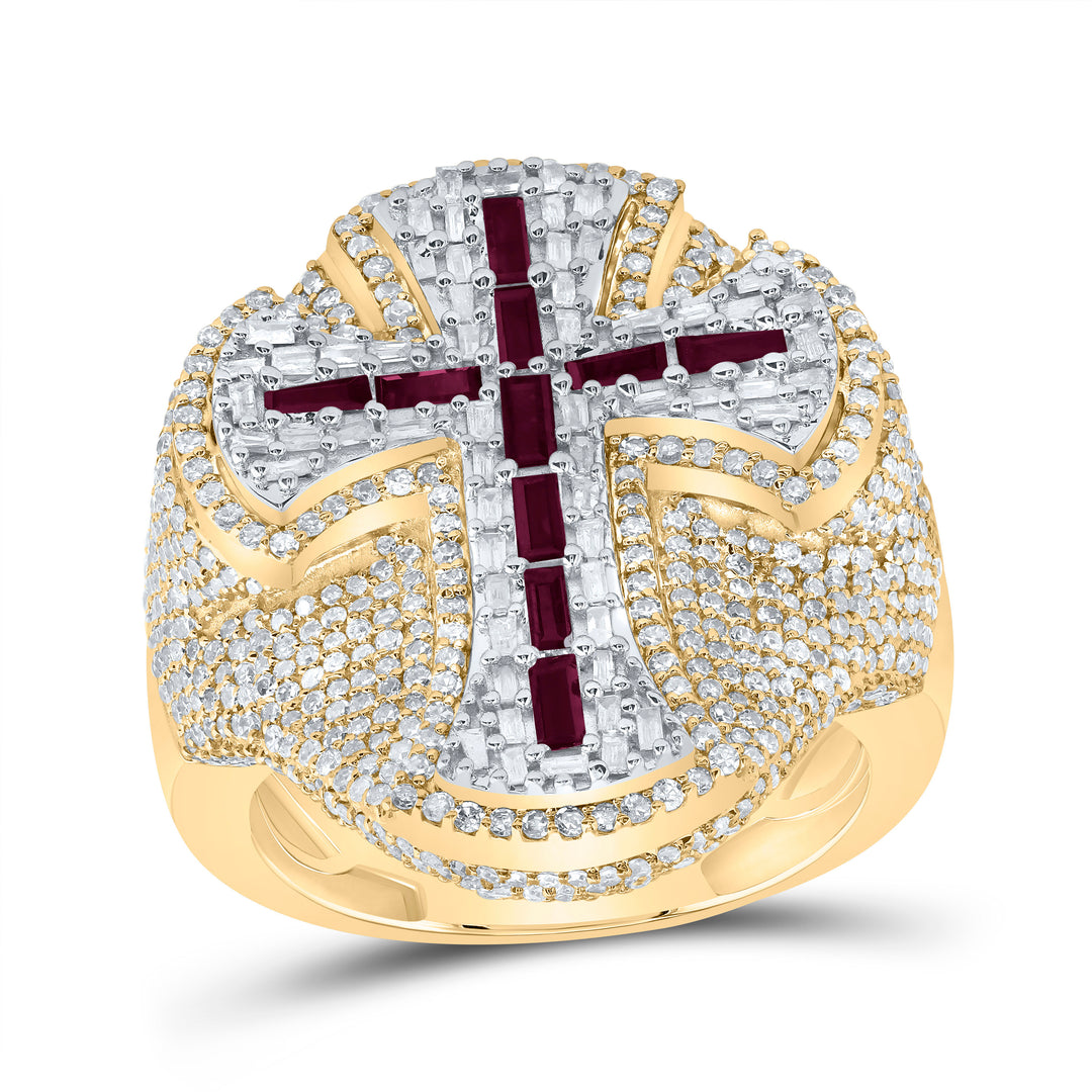 2 7/8CTW-DIA NK 7/8CT BAG-RUBY NAT GEM CROSS MENS RING
