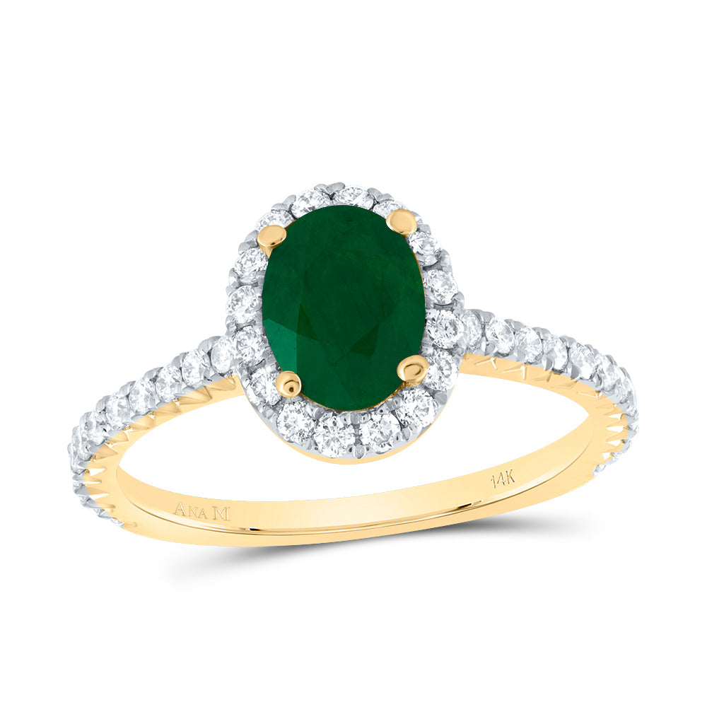 1/2CTW-DIA ANA M 7.5X5.5MM-OV-EM NAT GEM SINGLE HALO ENGAGEMENT RING
