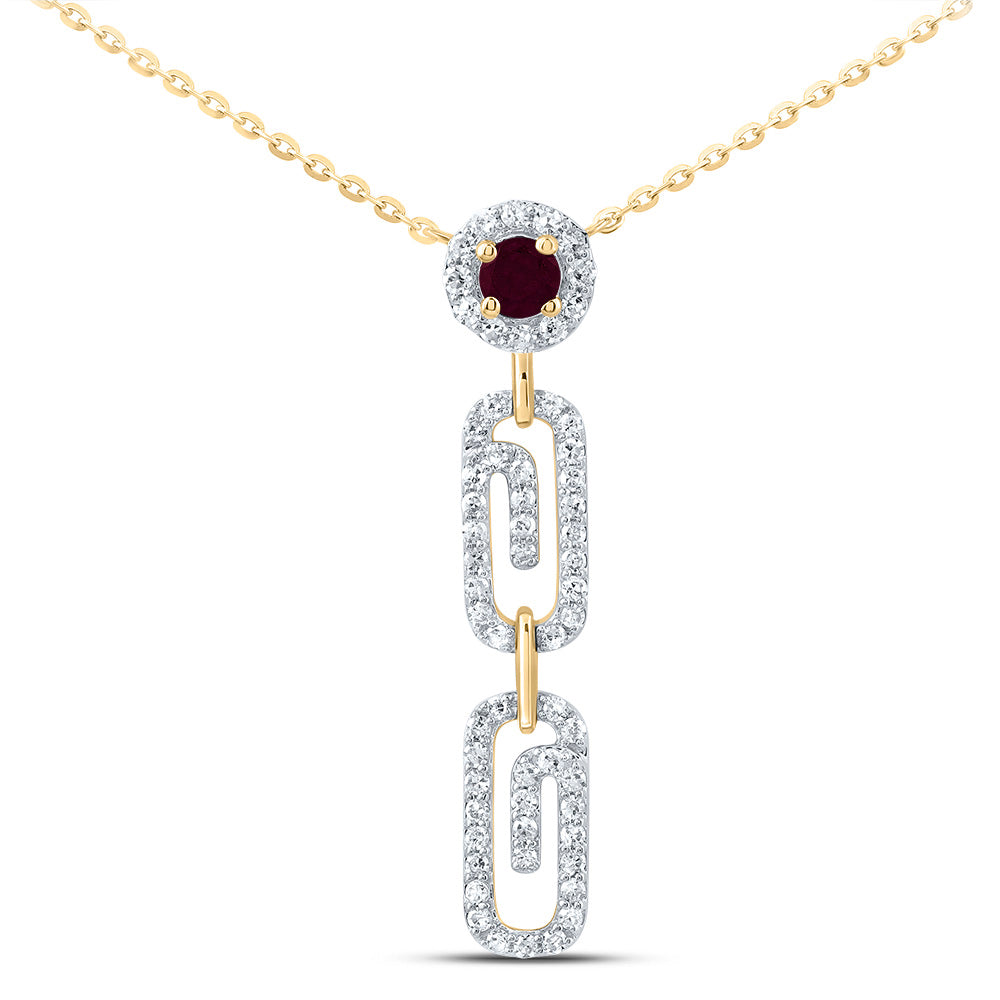 1/4CTW-DIA CN 3MM RD-RU NAT GEM PAPER CLIP NECKALCE(18 INCH)