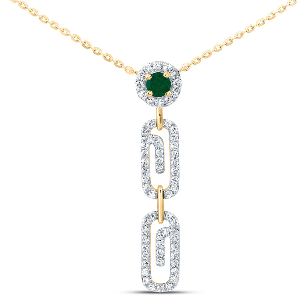 1/4CTW-DIA CN 3MM RD-EM NAT GEM PAPER CLIP NECKALCE(18 INCH)
