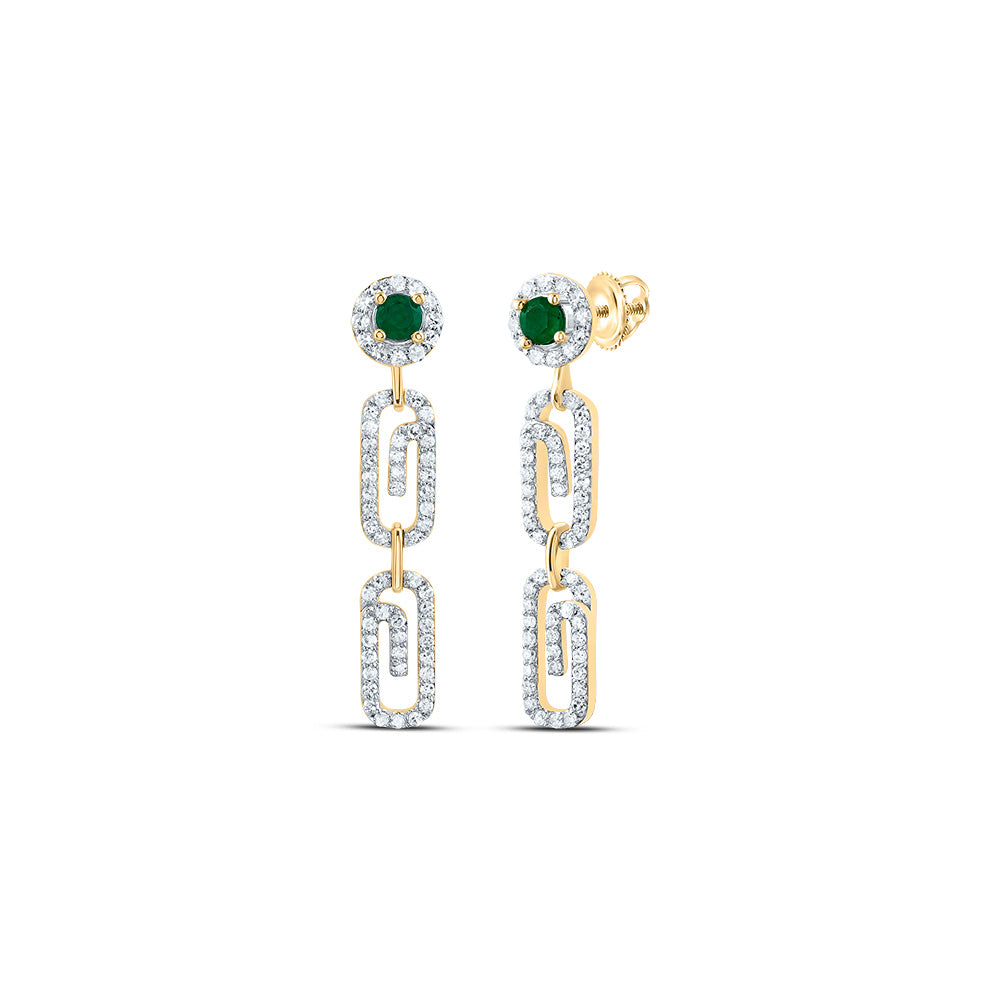 1/2CTW-DIA CN 3MM RD-EM NAT GEM PAPER CLIP DANGLING EARRING