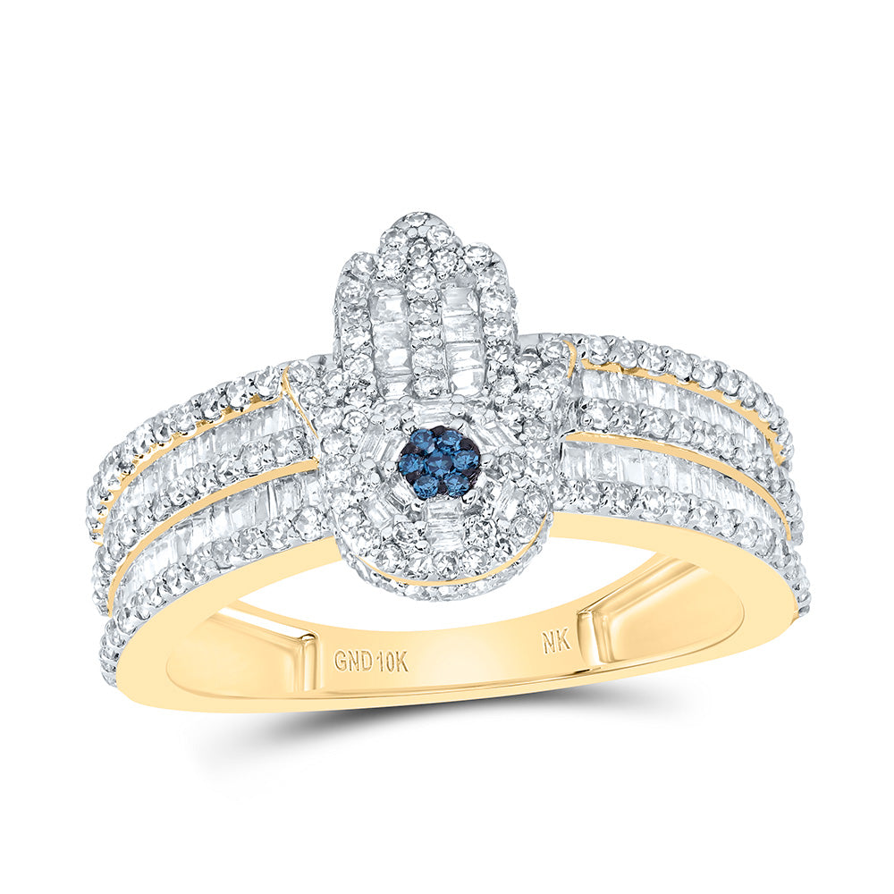 1 CTW-DIA NK FASHION BLUE-DIA HAMSA RING
