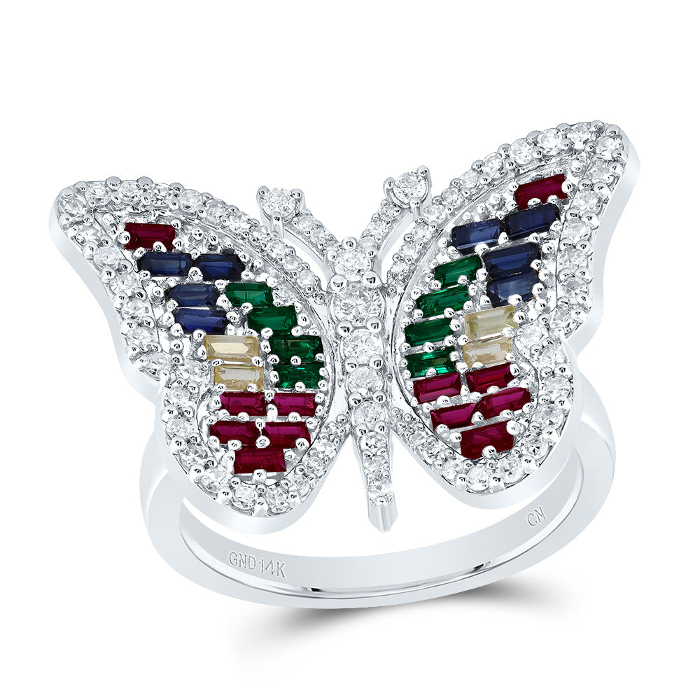 1/2CTW-DIA CN 3/4CTW BAG-NAT GEM MULTI CLR SAPPHIRE BUTTERFLY RING