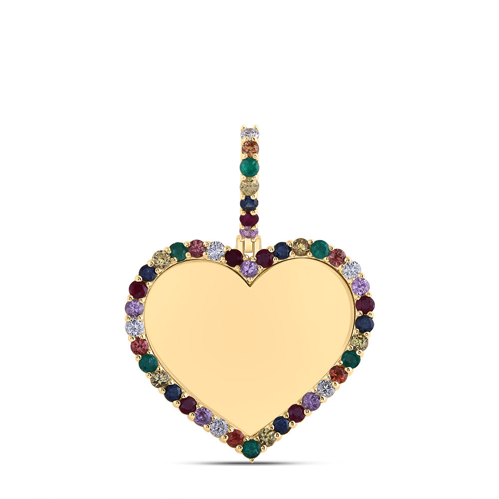 1/5CTW-DIA CN 1 3/4CTW RD-NAT GEM MULTI CLR SAPPHIRE MEMORY HEART PENDANT
